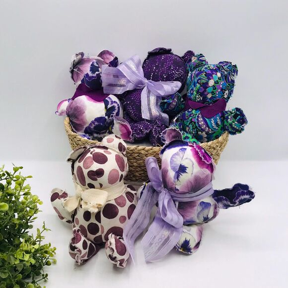 Set of 5 Handmade Mini Bears, Shelf Decor or Bowl Fillers Purple 7.5 Inches - Picture 5 of 6